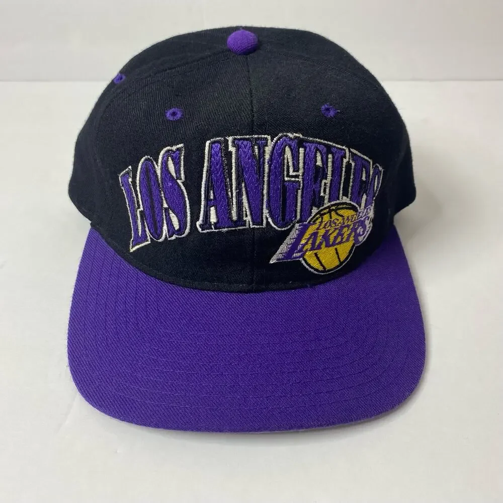 Vintage Starter Hat Black Purple LA Lakers Snapback Wool Embroidered Spell Out